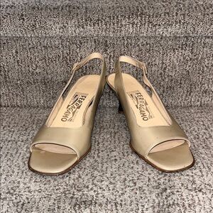 Salvatore Ferragamo Beige Slingback Heels 8 C